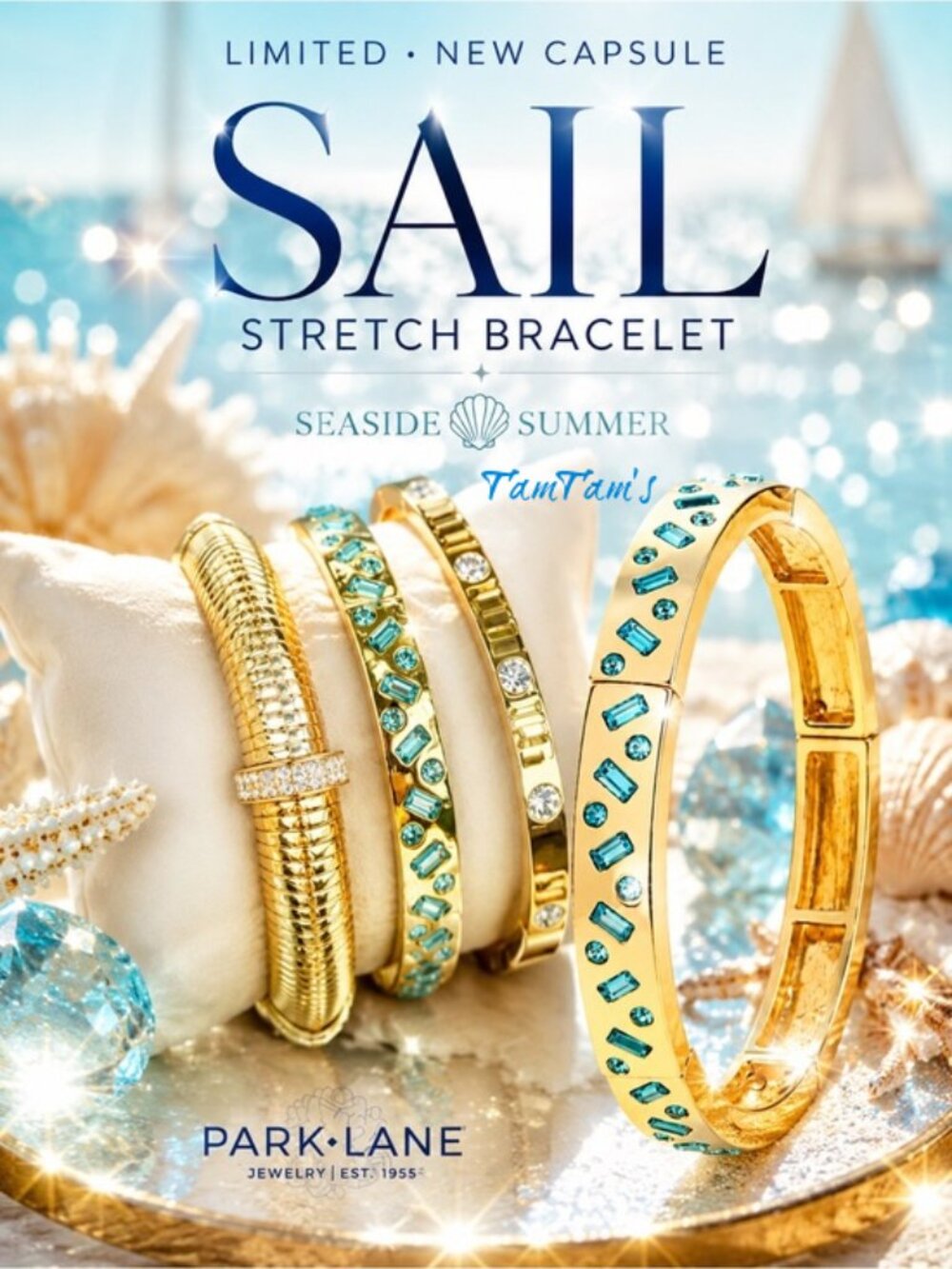 Elegant Park Lane Sail Aqua Crystals Bangle Bracelet
